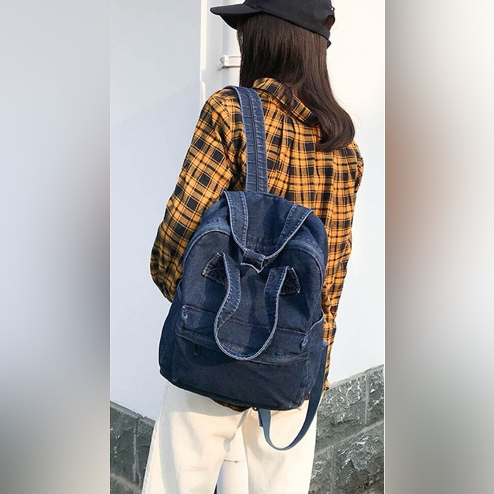 Vintage Denim Backpack Dark Blue Top Handles Unisex